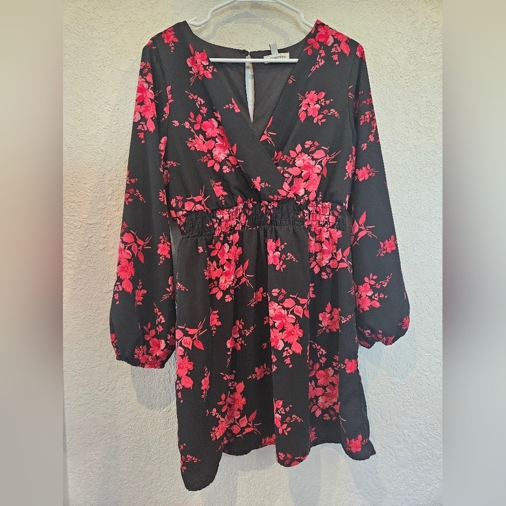 Speechless black with red floral mini dress stretch waist size XL